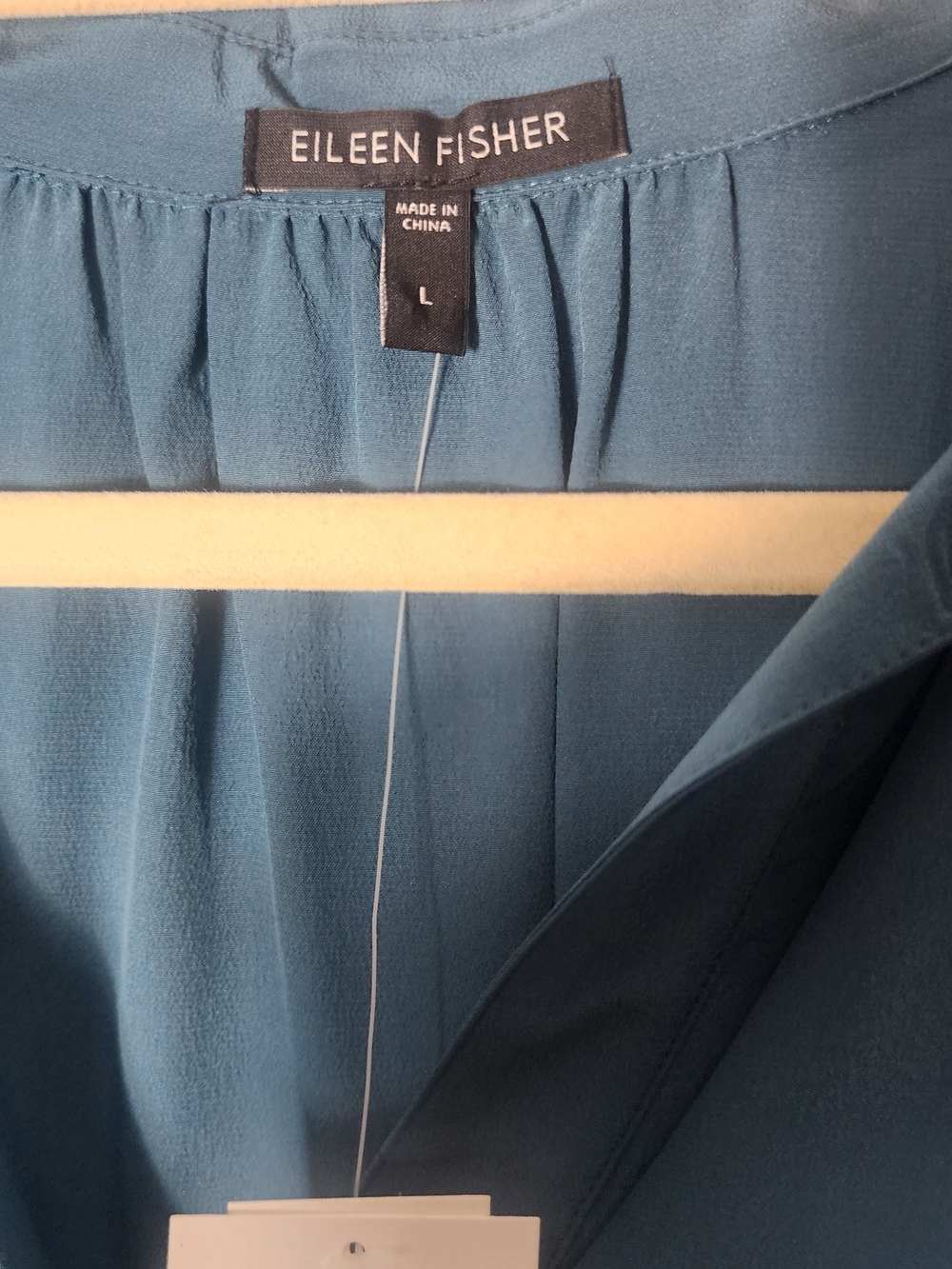 Eileen Fisher Teal Long-Sleeve Split-Neck Blouse - Picture 5 of 6